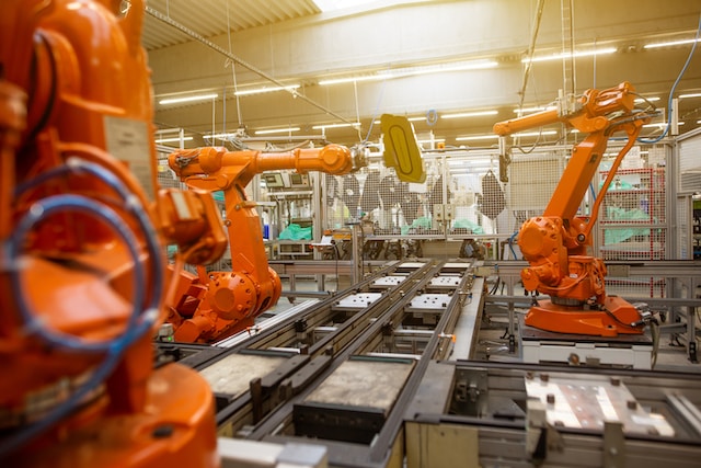 Automatic robots assembling automotive products.