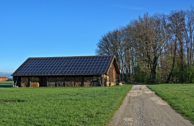 A barn's roof covered in solar panels