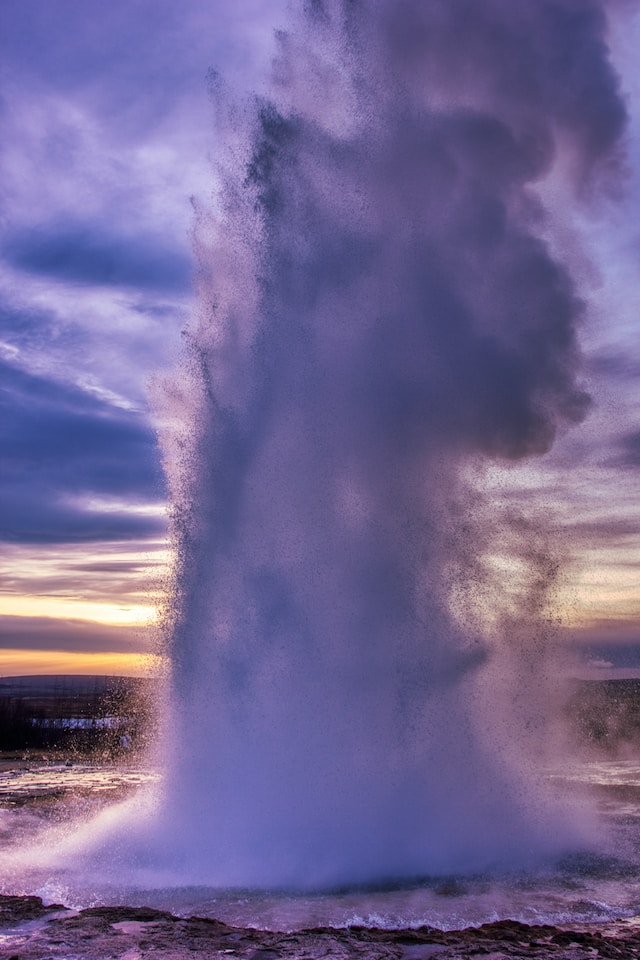 A geyser bursting out of the ground