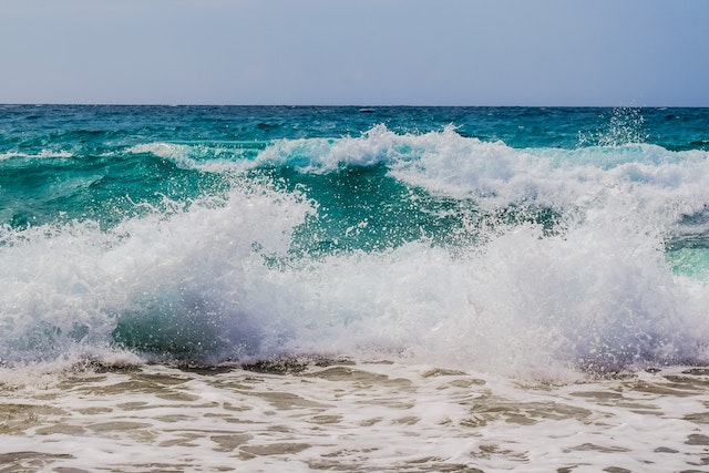 Powerful waves crashing onto the shore