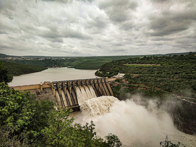 Raging waters passing through a dam