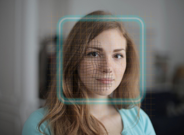 Woman with scanner lines across her face